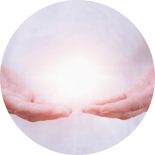 hands with glowing energy